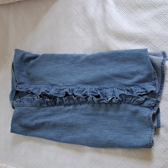 Madewell Womens Indigo Blue Denim Silk/Cotton Blend Ruffle Sides Shirt Size S - Picture 7 of 7